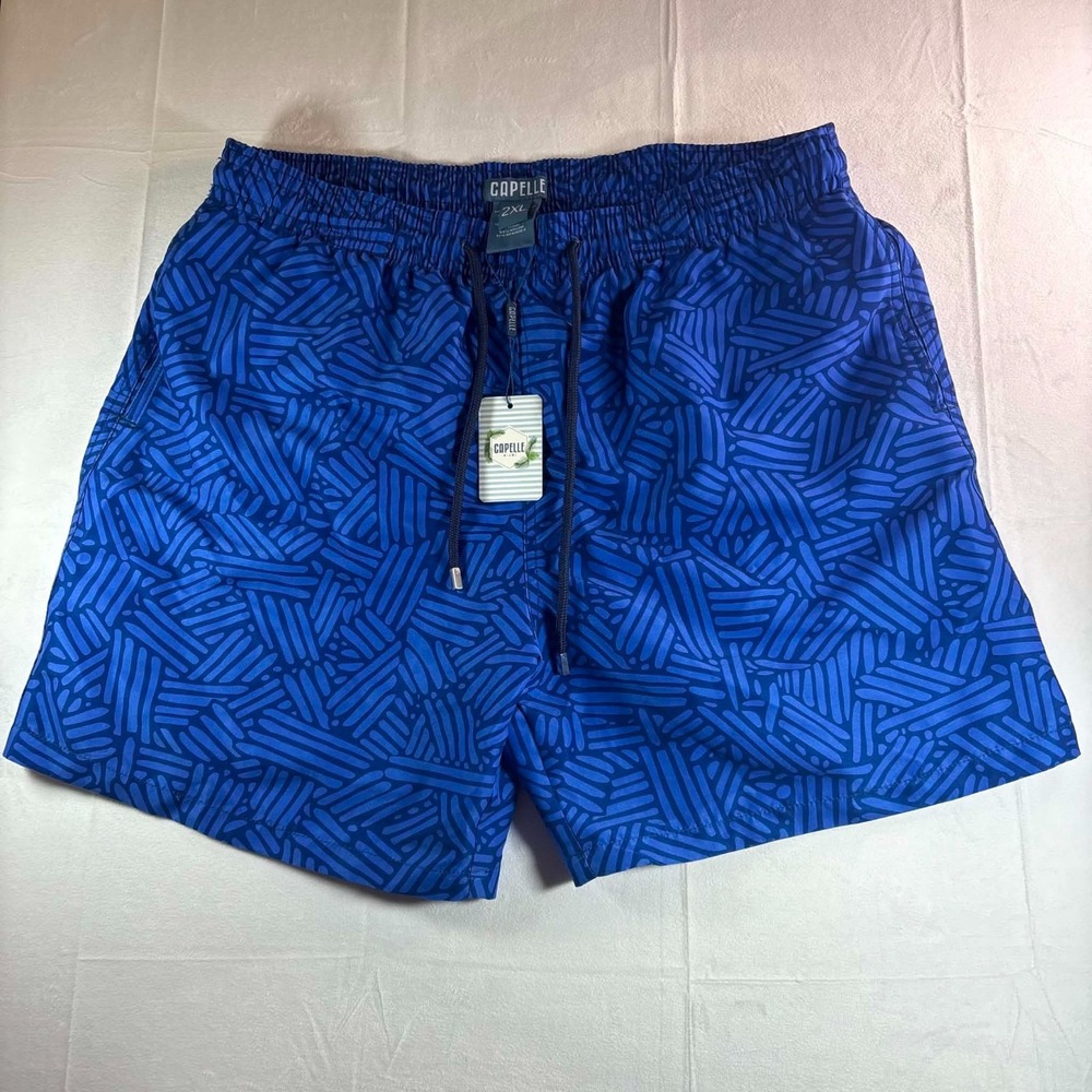Capelle Miami Swim Trunks 2XL NWT Compression Lined Shorts Blue Geometric 5"